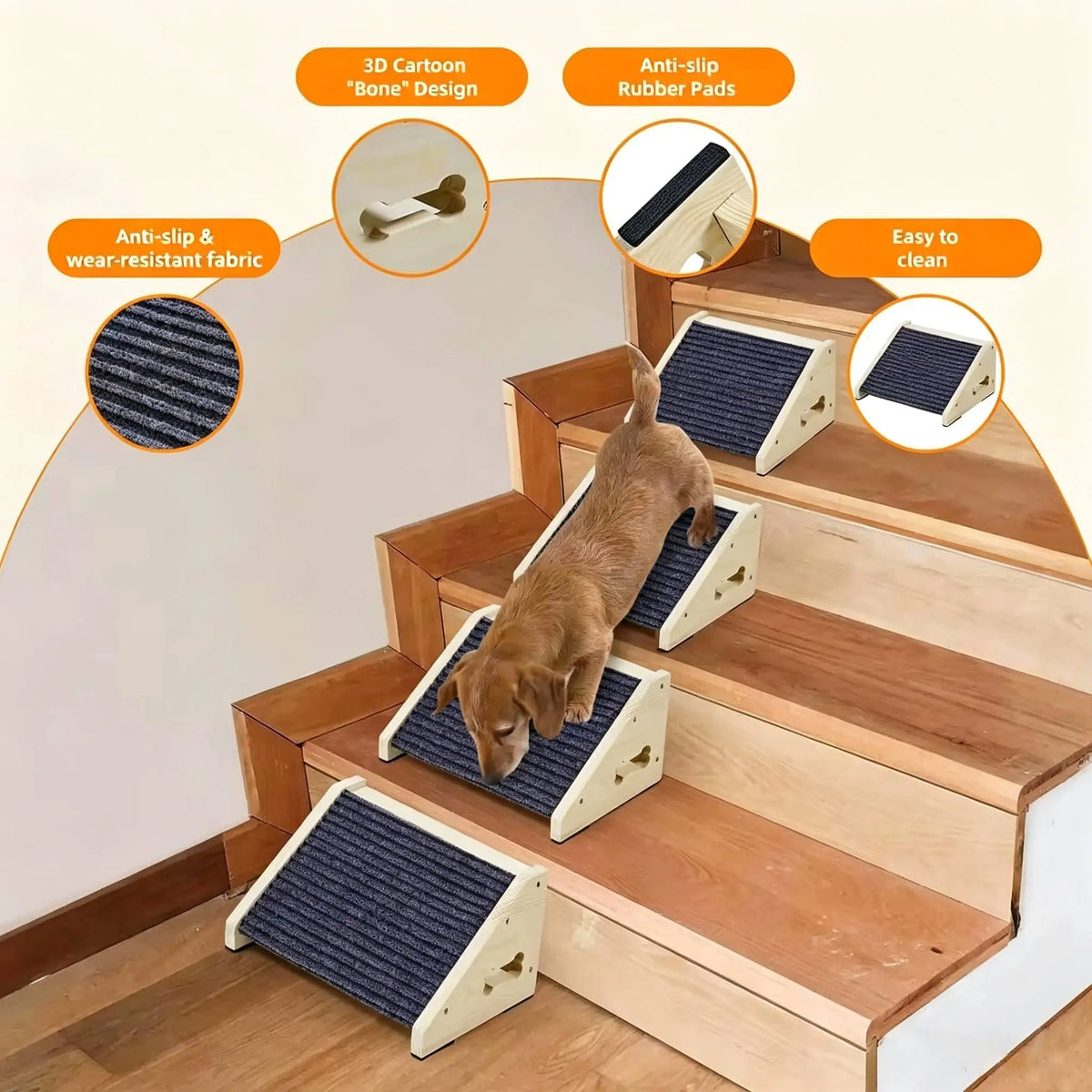 Wooden Dog Stairs Dog Ramps Small Dogs Pets Anti-skid Steps Bed Pet Ramp Pet Stairs for High Bed Sofa Older Cats Dogs