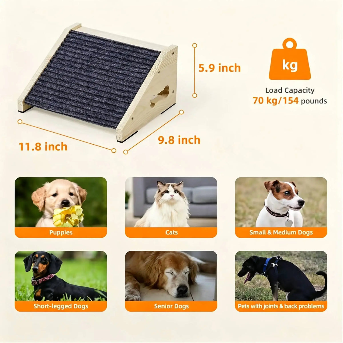 Wooden Dog Stairs Dog Ramps Small Dogs Pets Anti-skid Steps Bed Pet Ramp Pet Stairs for High Bed Sofa Older Cats Dogs