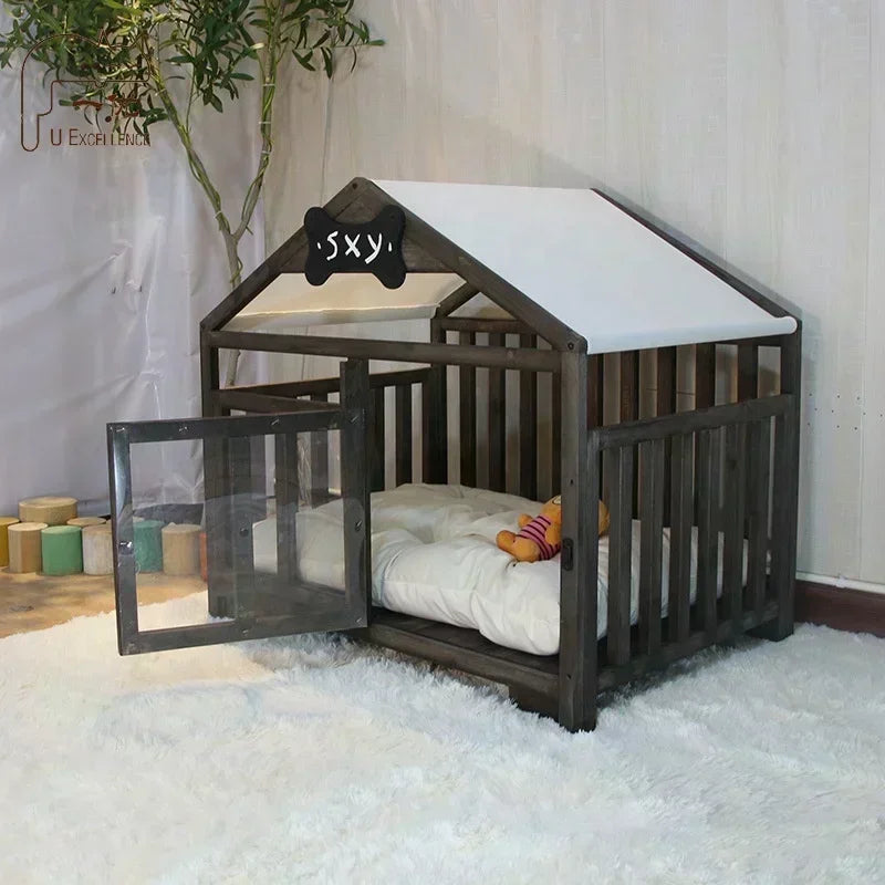 Wooden Dog House Large Space Cottage Cute Indoor Dog House Cat Kennel Luxury Summer Winter Pet House with Mat