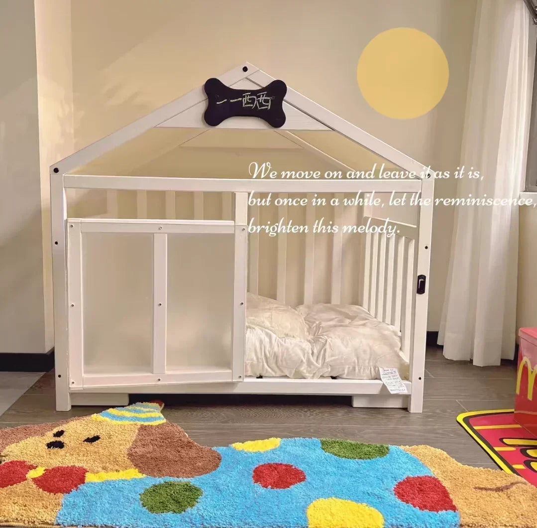 Wooden Dog House Large Space Cottage Cute Indoor Dog House Cat Kennel Luxury Summer Winter Pet House with Mat