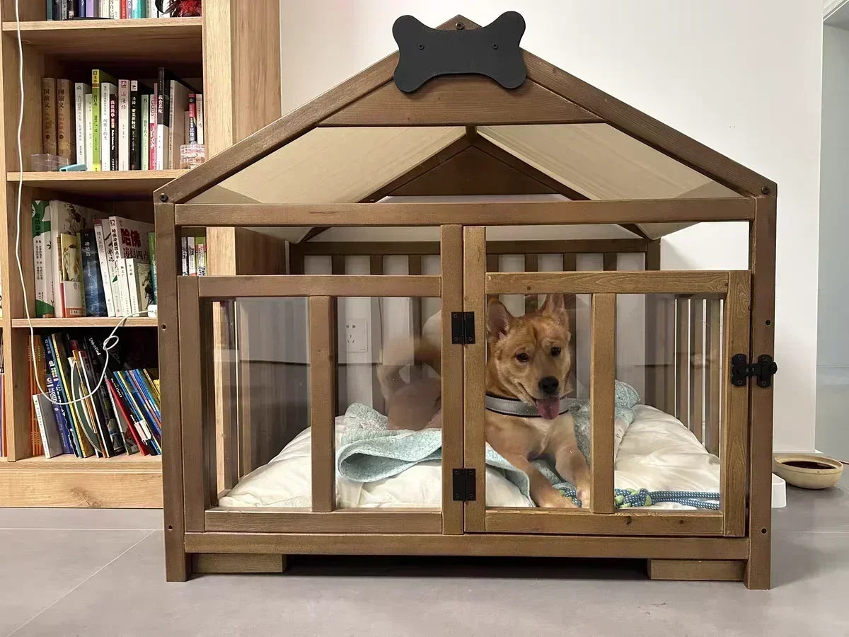 Wooden Dog House Large Space Cottage Cute Indoor Dog House Cat Kennel Luxury Summer Winter Pet House with Mat