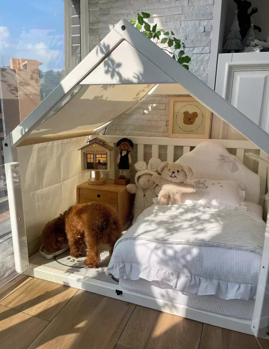 Wooden Dog House Large Space Cottage Cute Indoor Dog House Cat Kennel Luxury Summer Winter Pet House with Mat