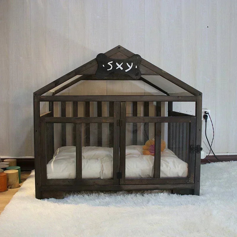 Wooden Dog House Large Space Cottage Cute Indoor Dog House Cat Kennel Luxury Summer Winter Pet House with Mat